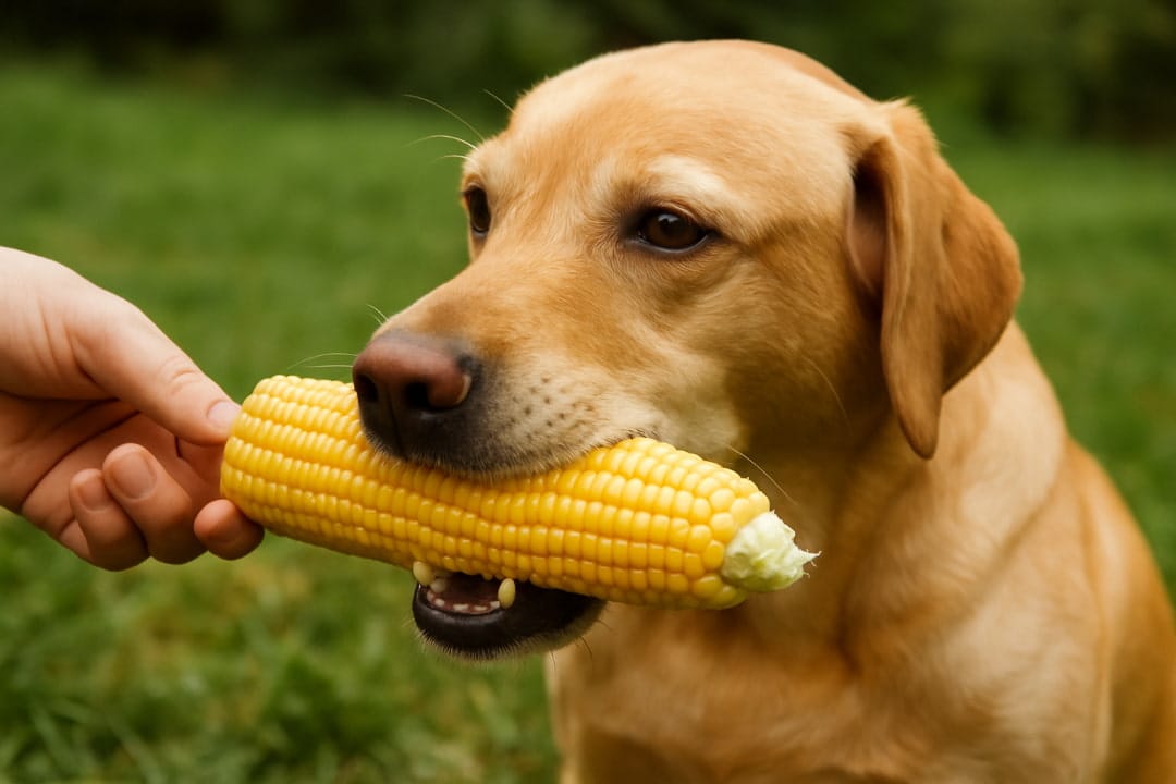 iesz kolbą kukurydzy w pysku