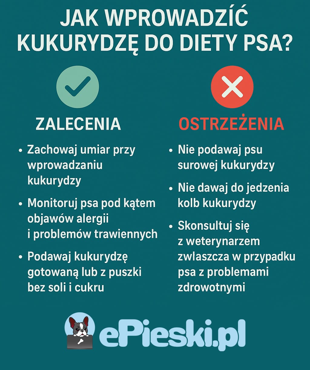Kukurydza w diecie psa infografika