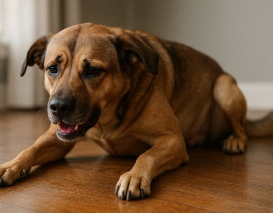 Pies z objawami ostrego bólu brzucha