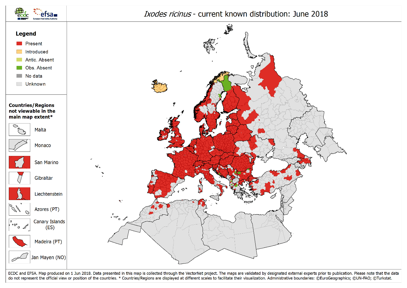 Mapa występowania kleszczy ixodes ricinus