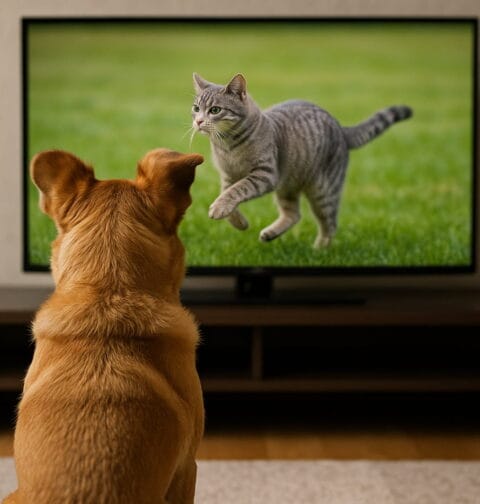 Pies ogląda telewizję